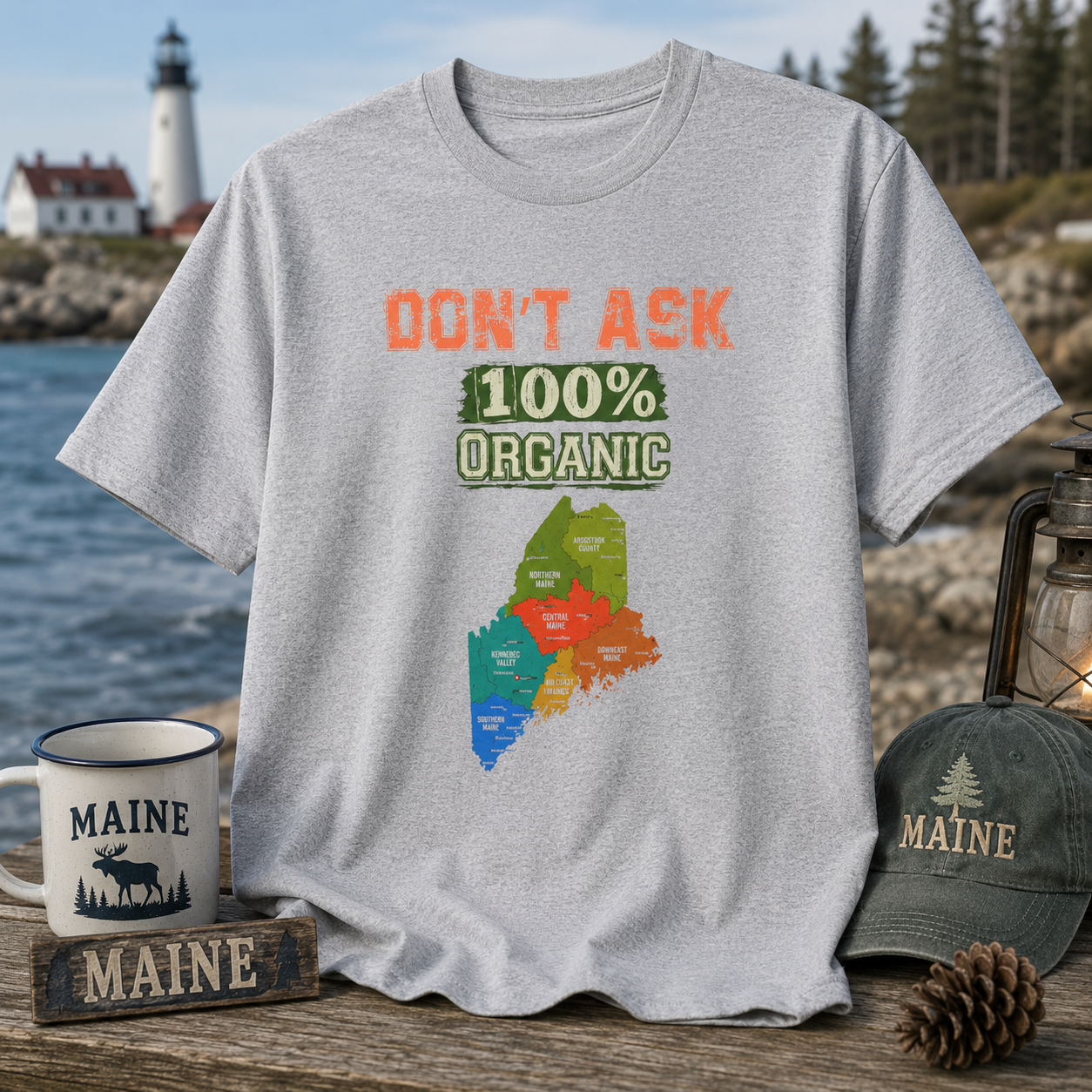 "Don't Ask 100% Organic" Maine Pride Graphic Tee