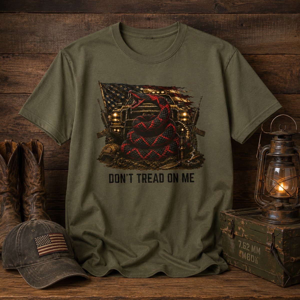 Don't Tread On Me T-Shirt — Distressed American Flag & Snake Patriotic Tee