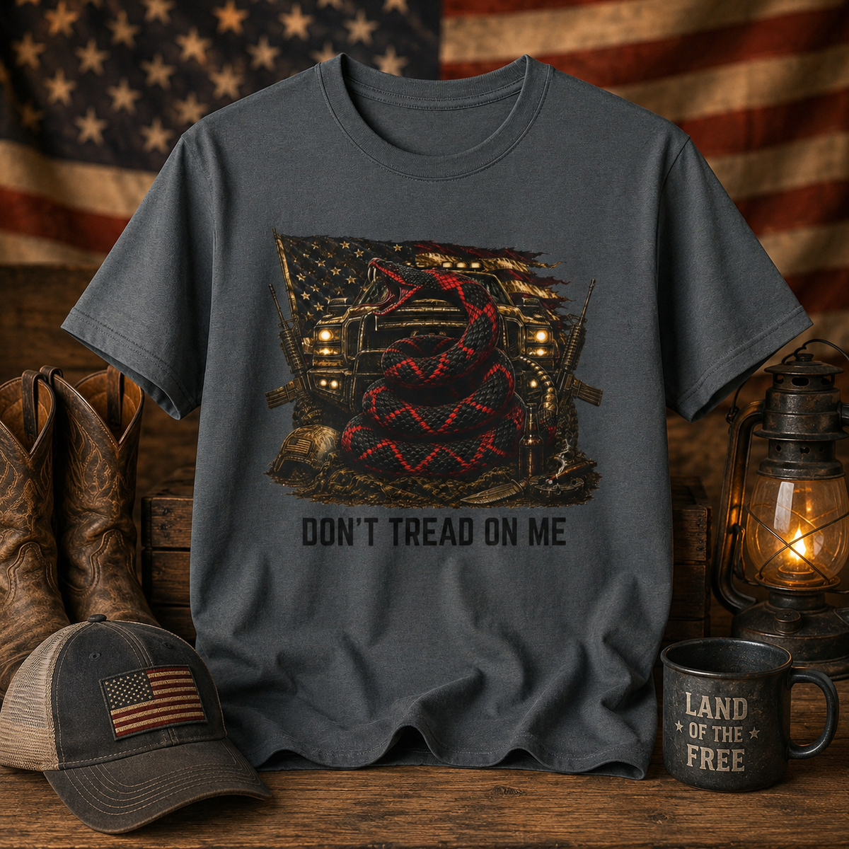 Don't Tread On Me T-Shirt — Distressed American Flag & Snake Patriotic Tee