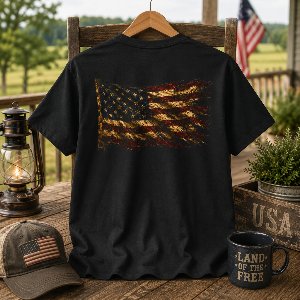 Don't Tread On Me T-Shirt — Distressed American Flag & Snake Patriotic Tee