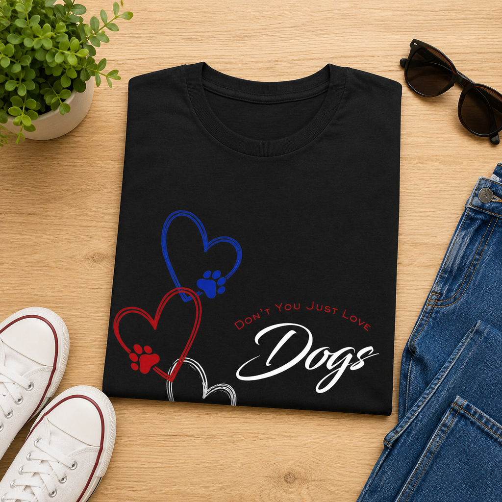Don't You Just Love Dogs? — Heart Paw Graphic Tee for Dog Lovers