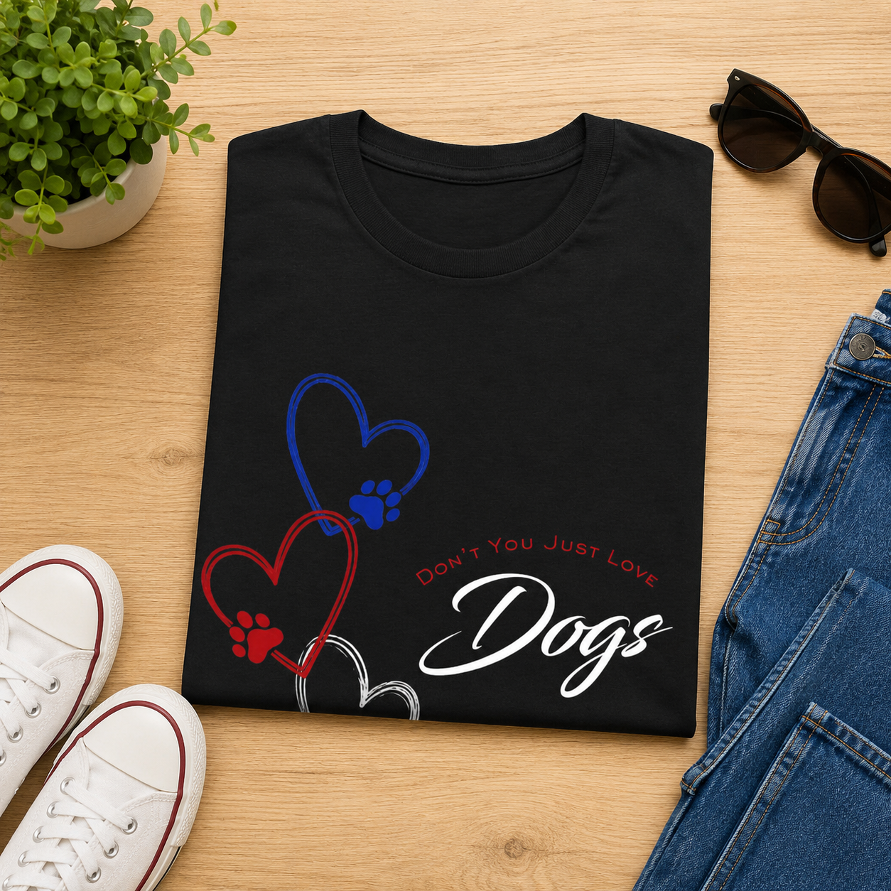 Don't You Just Love Dogs? — Heart Paw Graphic Tee for Dog Lovers