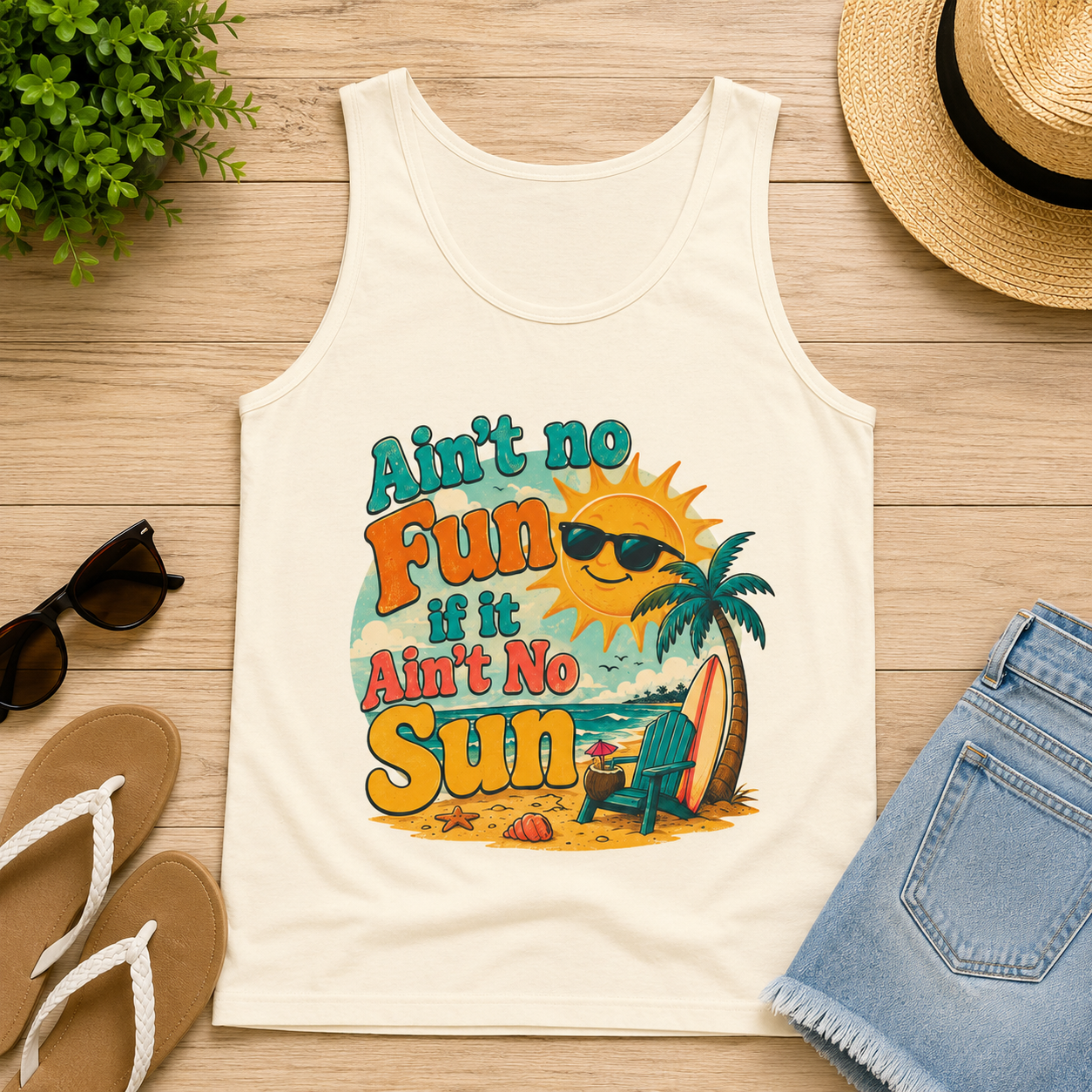 Ain't No Fun If It Ain't No Sun Tank Top — Retro Summer Surf Beach Tee