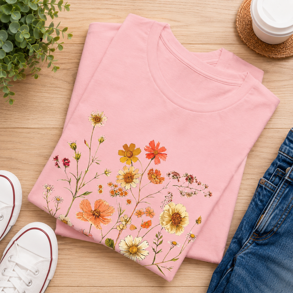 Floral Meadow Tee — Vintage Wildflower Bouquet Short Sleeve Shirt