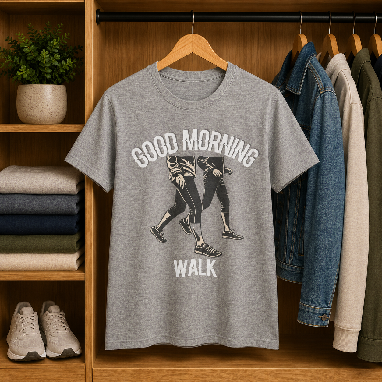 Good Morning Walk Tee — Retro Walking Graphic T-Shirt for Fitness & Morning Strolls
