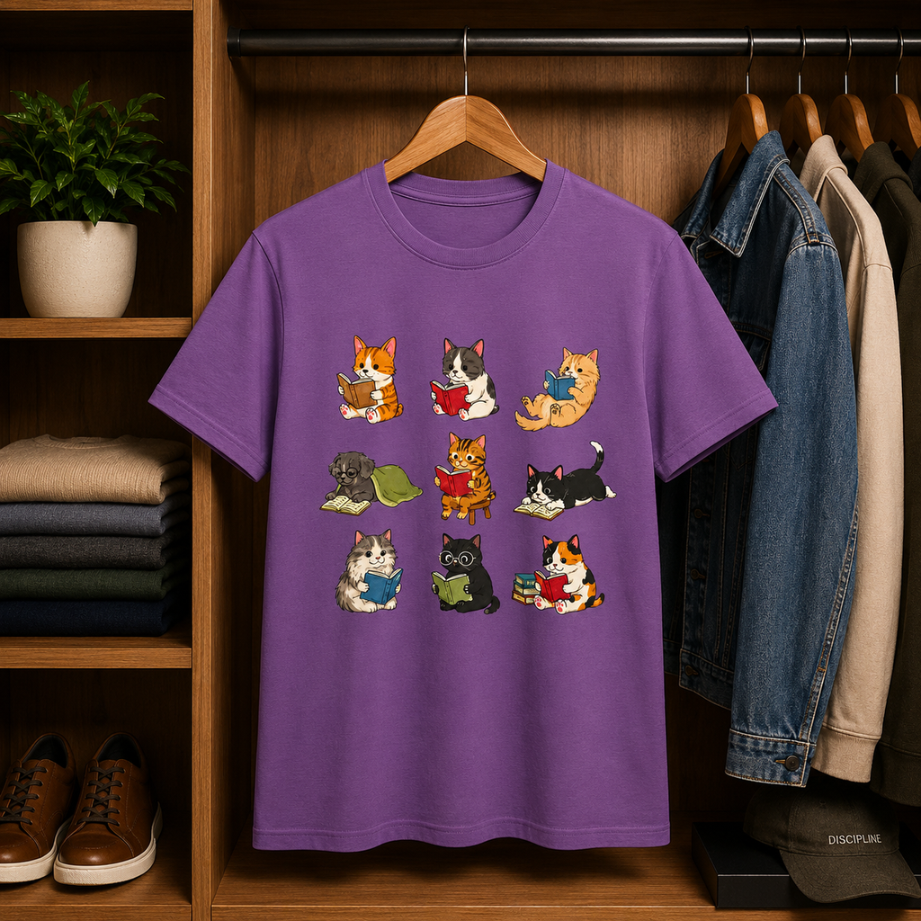 Cute Cats Reading Booklover  T-Shirt
