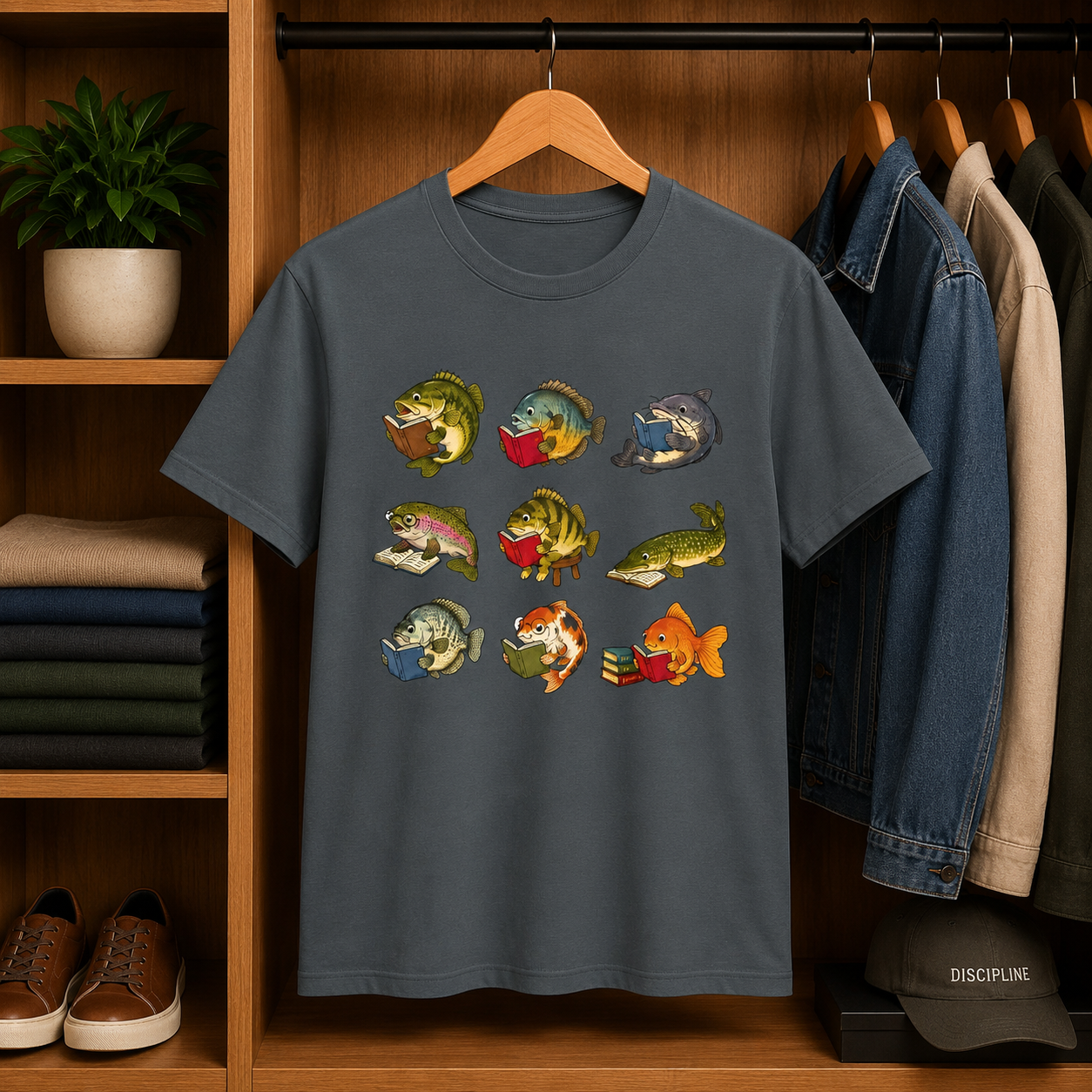 Retro Fish Reading  T-Shirt