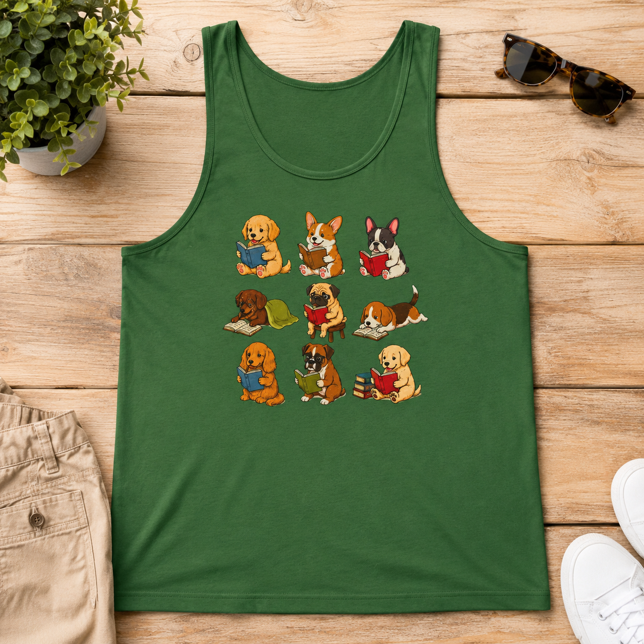 Cute Dog Reading Tank Top