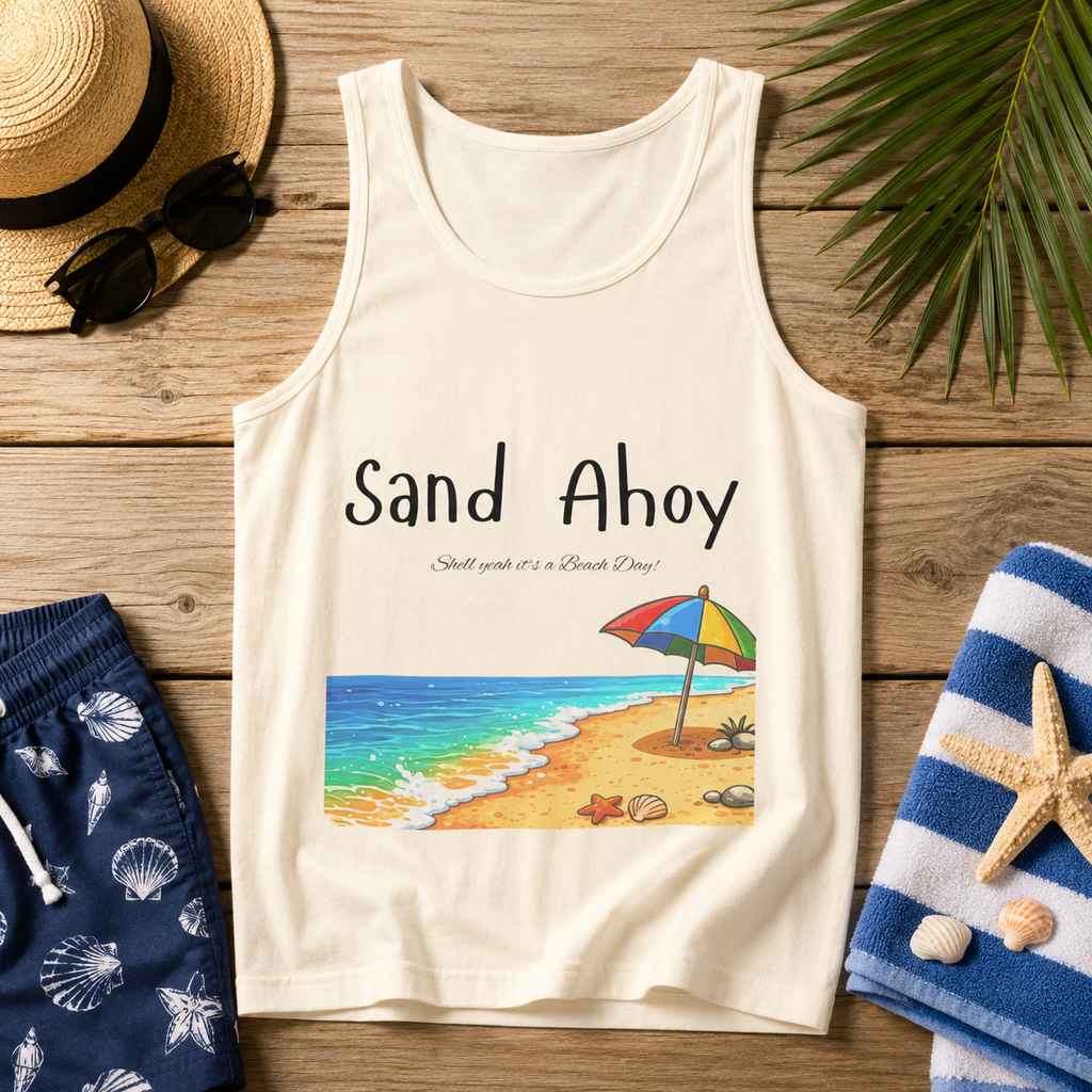 “Sand Ahoy” Seaside Graphic Tank