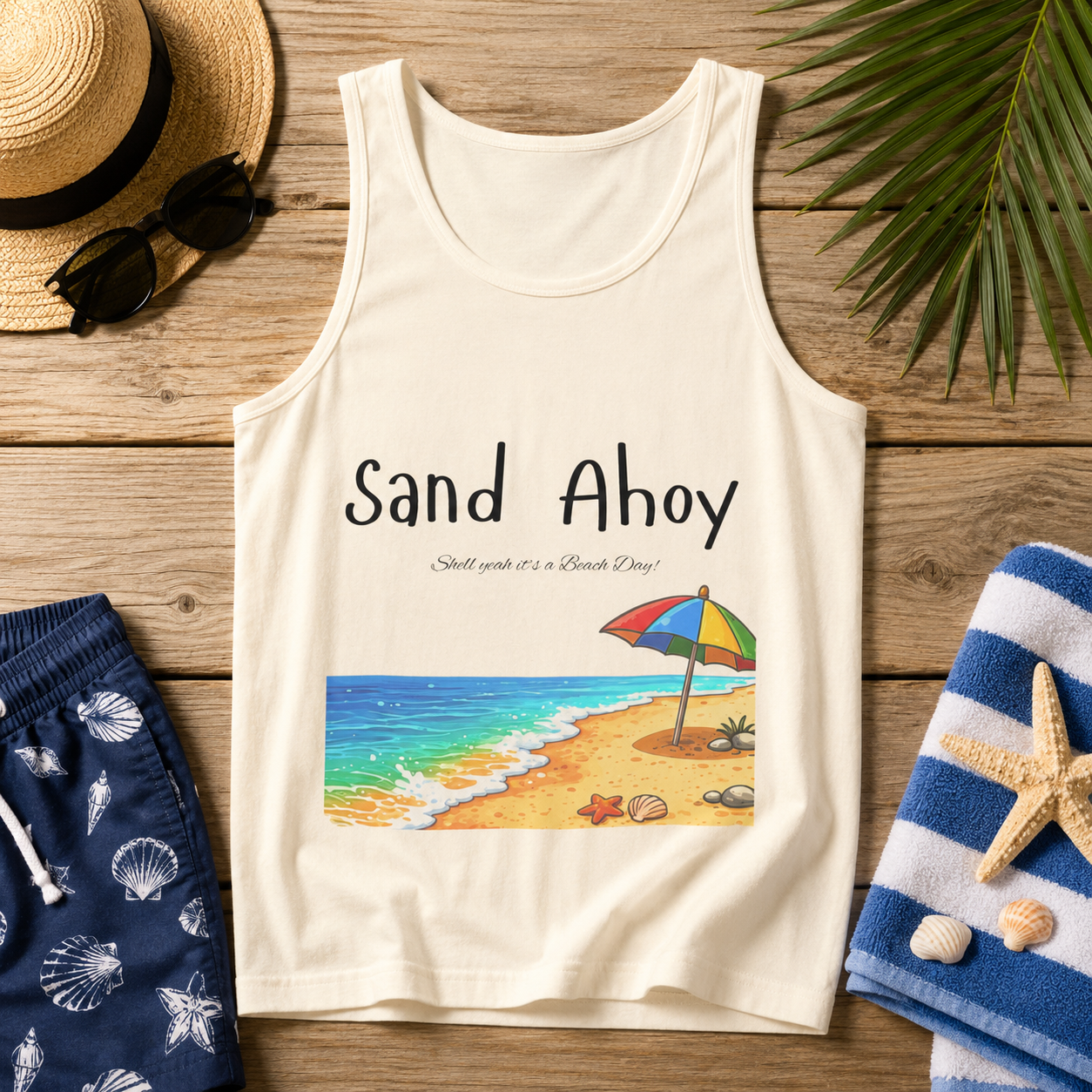 “Sand Ahoy” Seaside Graphic Tank