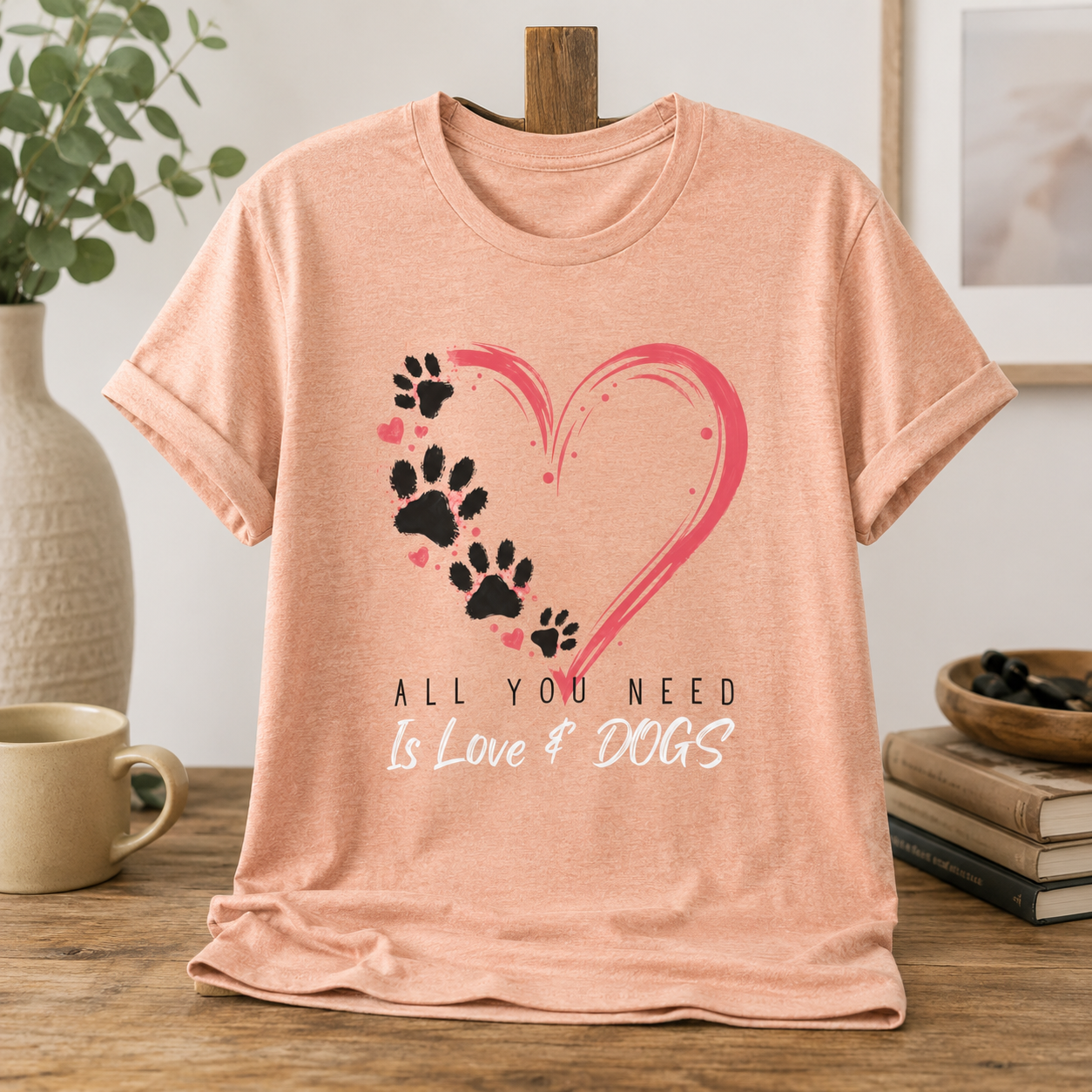 “All You Need Is Love & Dogs” Heart Paw Tee
