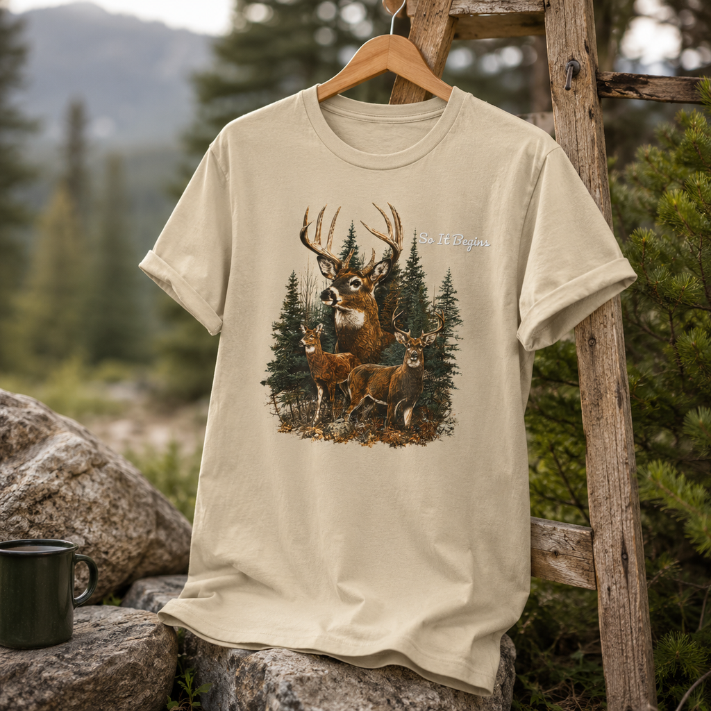 "So It Begins" Woodland Hunting Tee