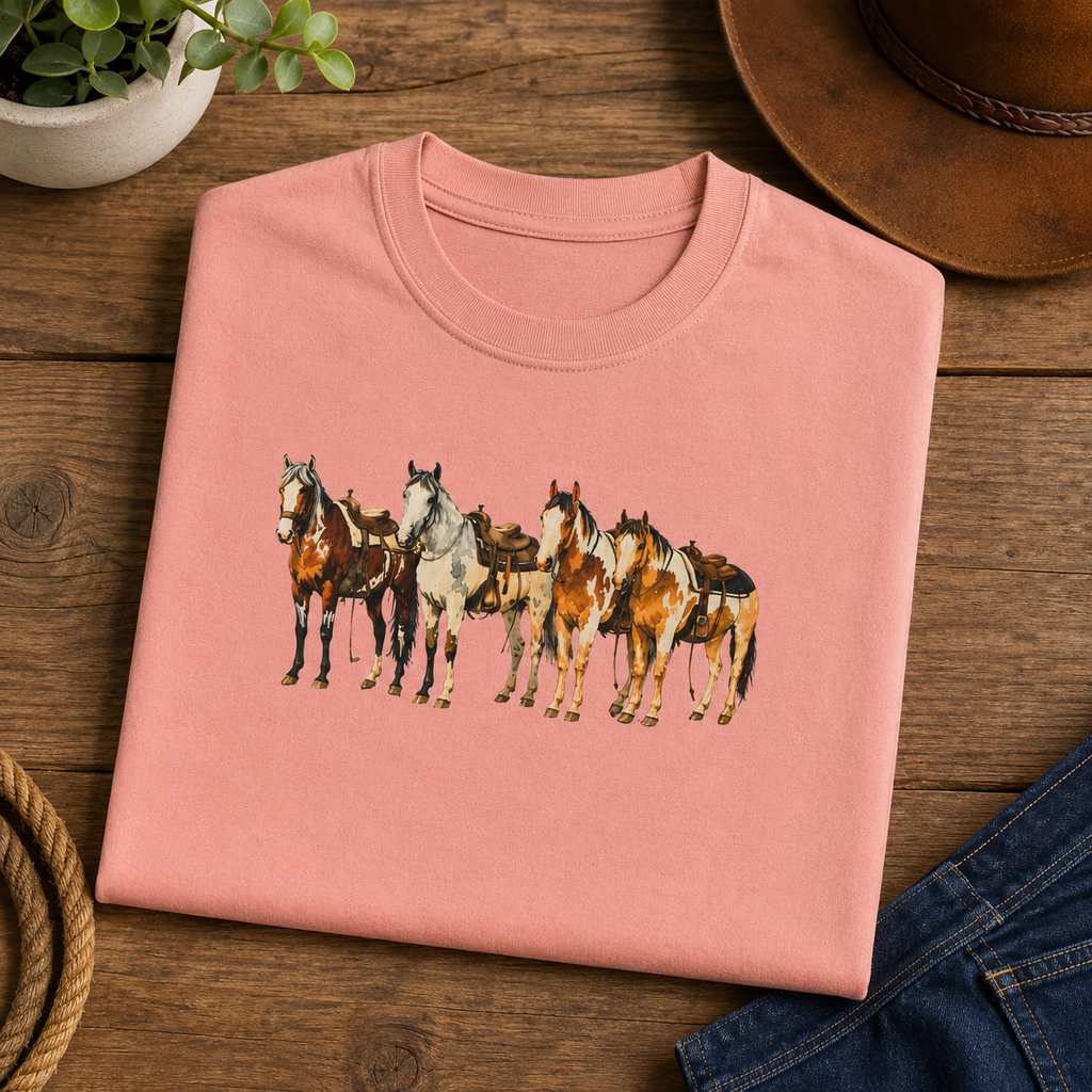 Women's Watercolor Horse Lineup Graphic