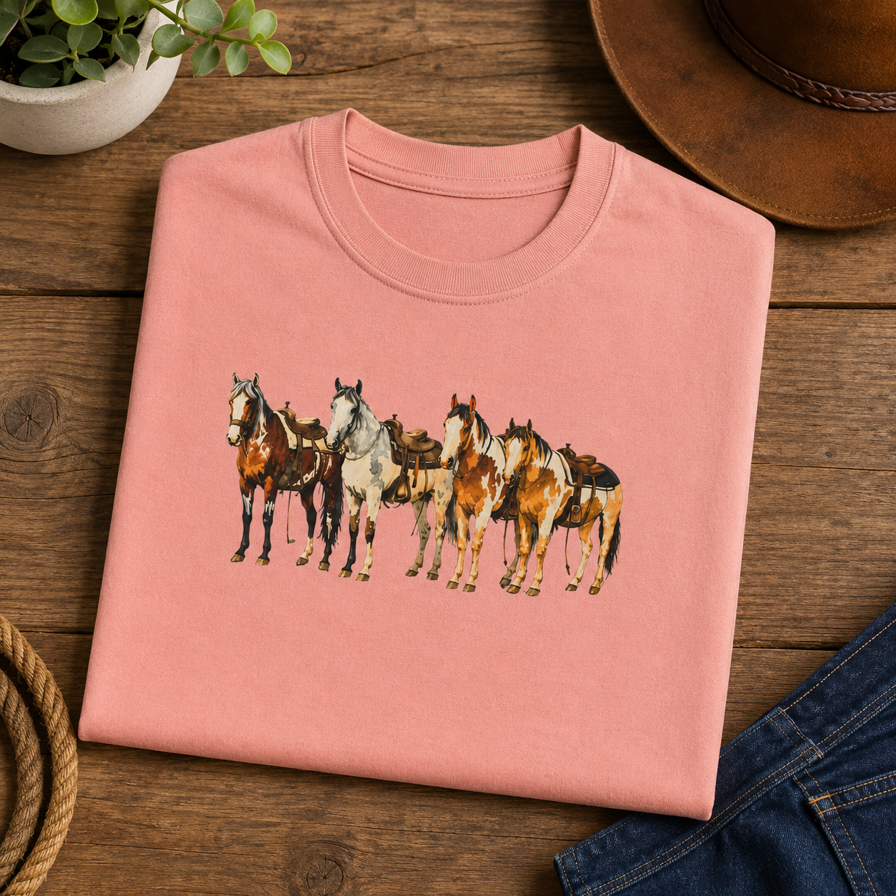 Women's Watercolor Horse Lineup Graphic