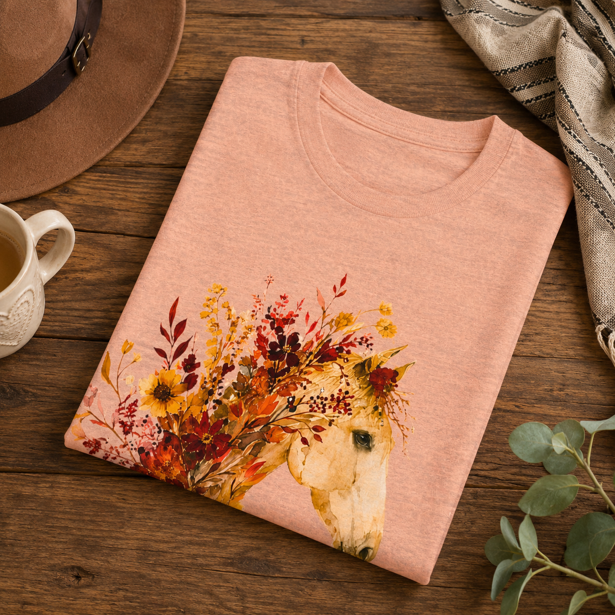 Autumn Sunflower Horse Graphic T-Shirt