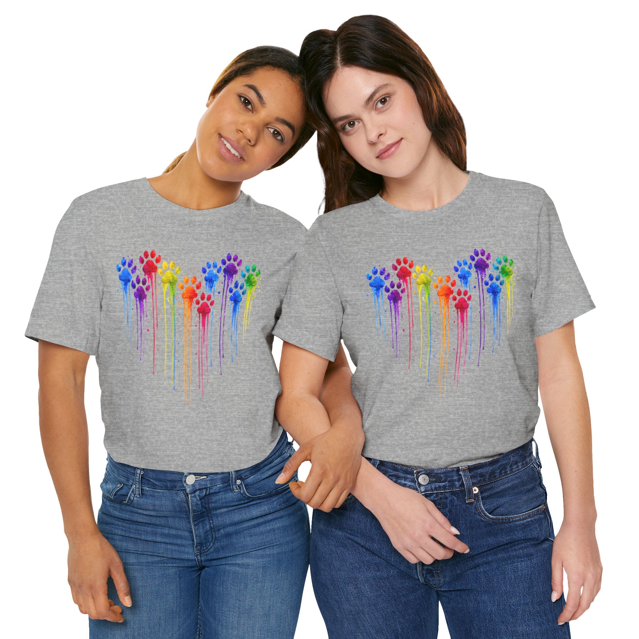 Colorful Heart Rainbow Paw Drip T-Shirt