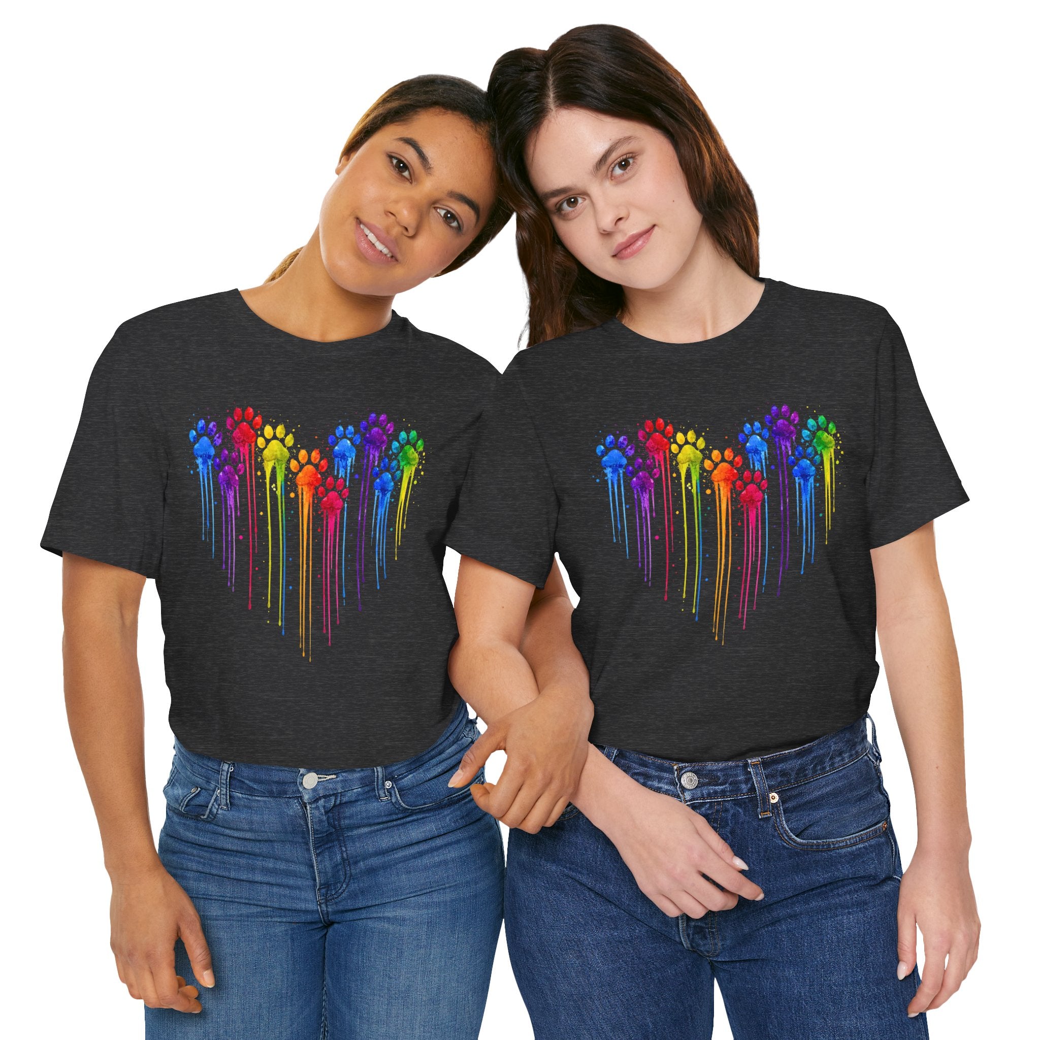 Colorful Heart Rainbow Paw Drip T-Shirt