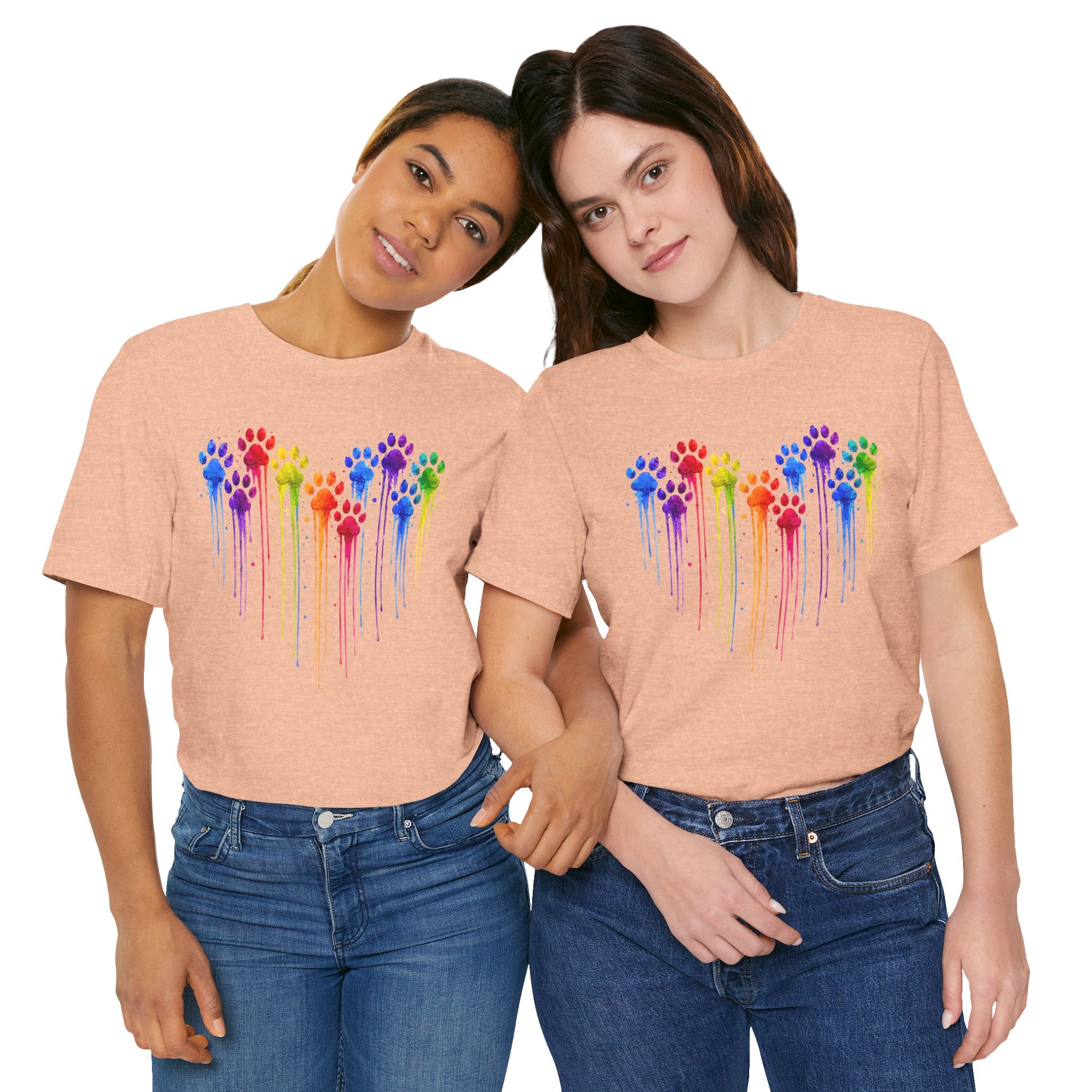 Colorful Heart Rainbow Paw Drip T-Shirt