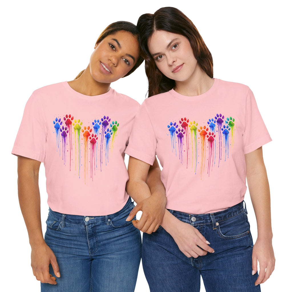 Colorful Heart Rainbow Paw Drip T-Shirt