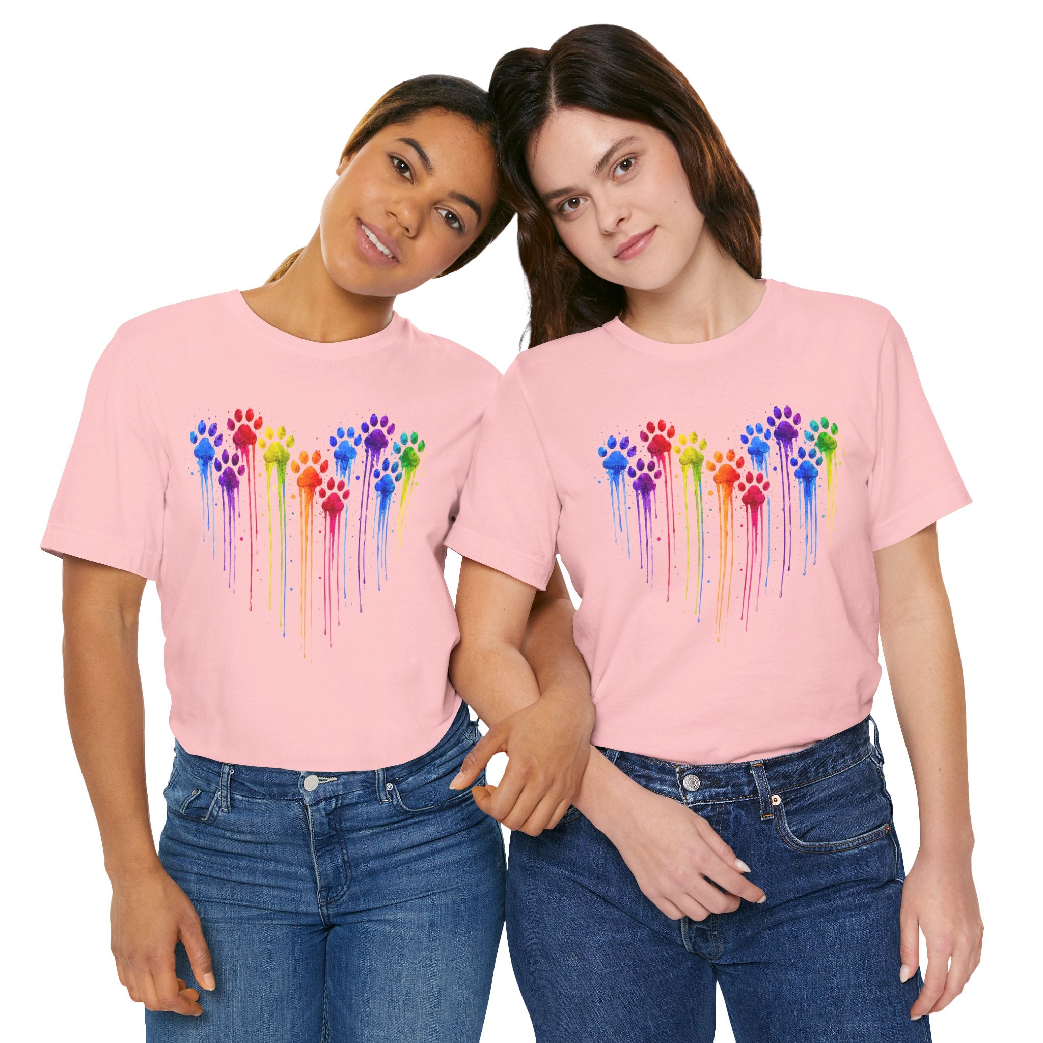 Colorful Heart Rainbow Paw Drip T-Shirt