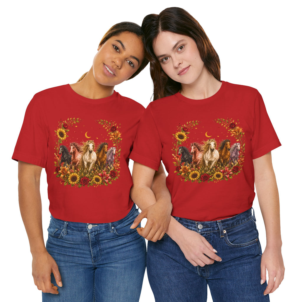 Sunflower Autumn Floral Horses T-Shirt
