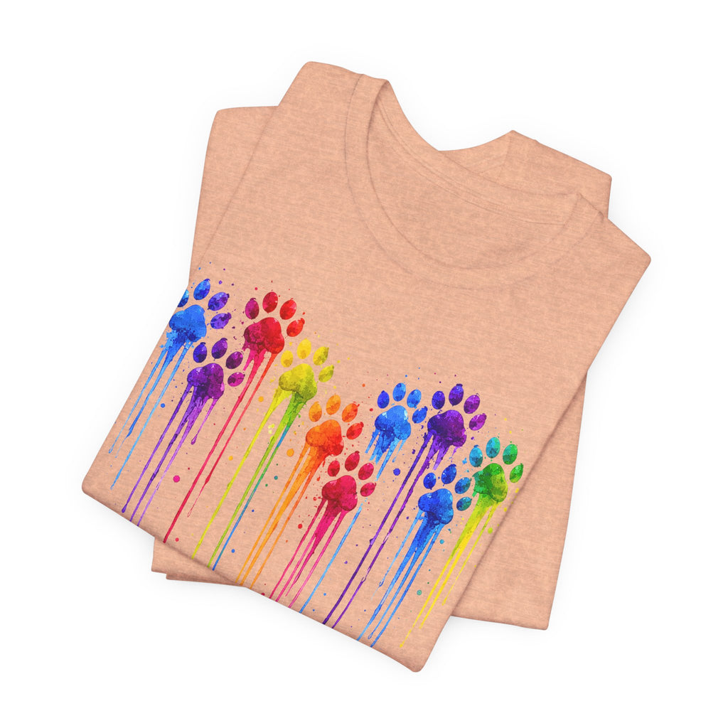 Colorful Heart Rainbow Paw Drip T-Shirt