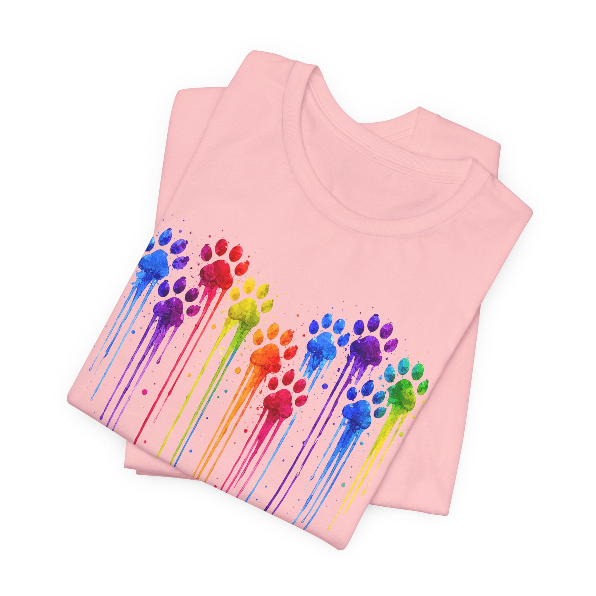 Colorful Heart Rainbow Paw Drip T-Shirt