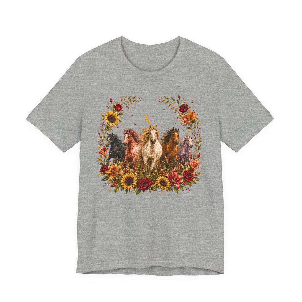 Sunflower Autumn Floral Horses T-Shirt
