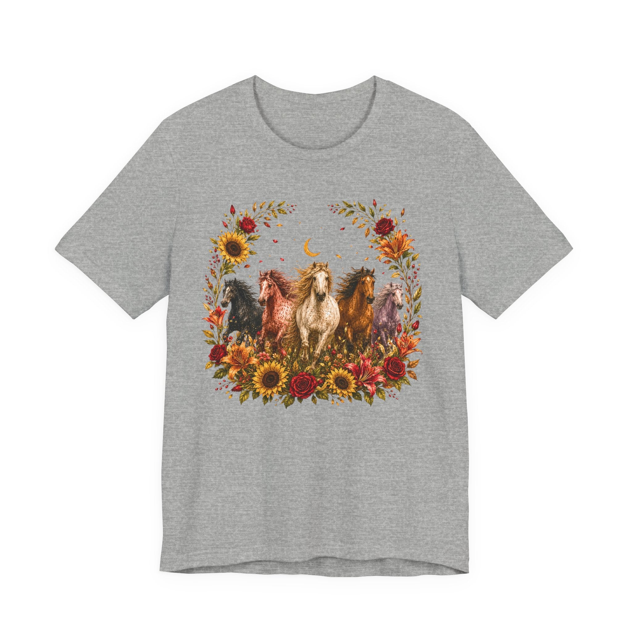Sunflower Autumn Floral Horses T-Shirt