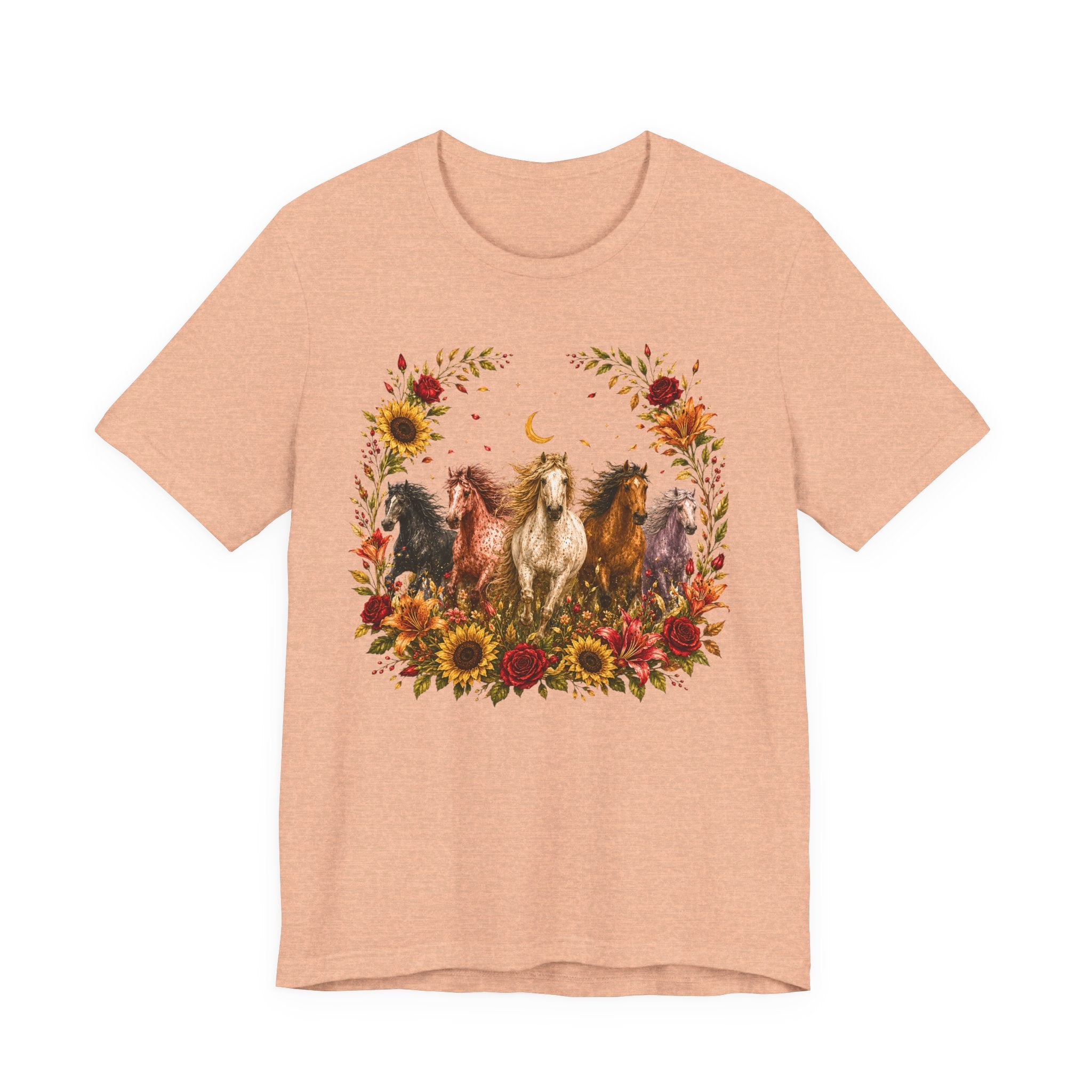 Sunflower Autumn Floral Horses T-Shirt