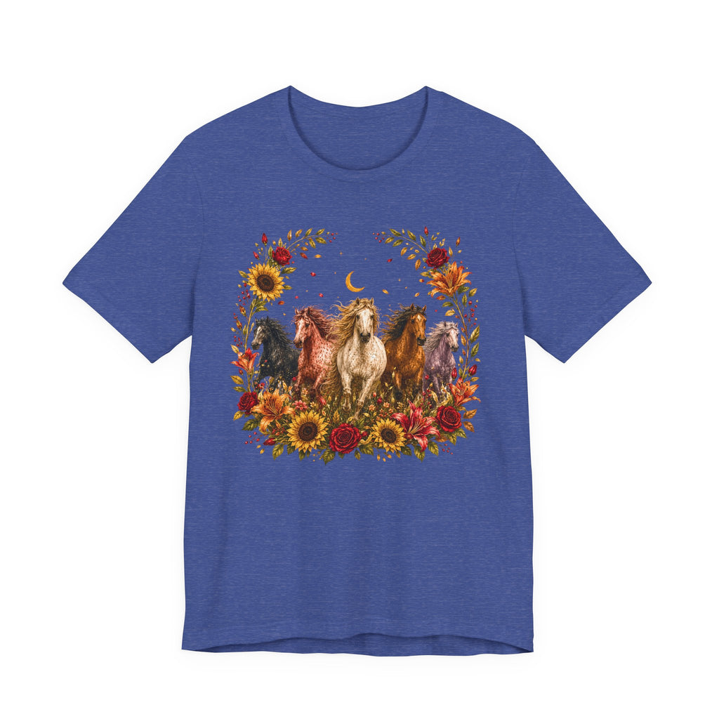 Sunflower Autumn Floral Horses T-Shirt