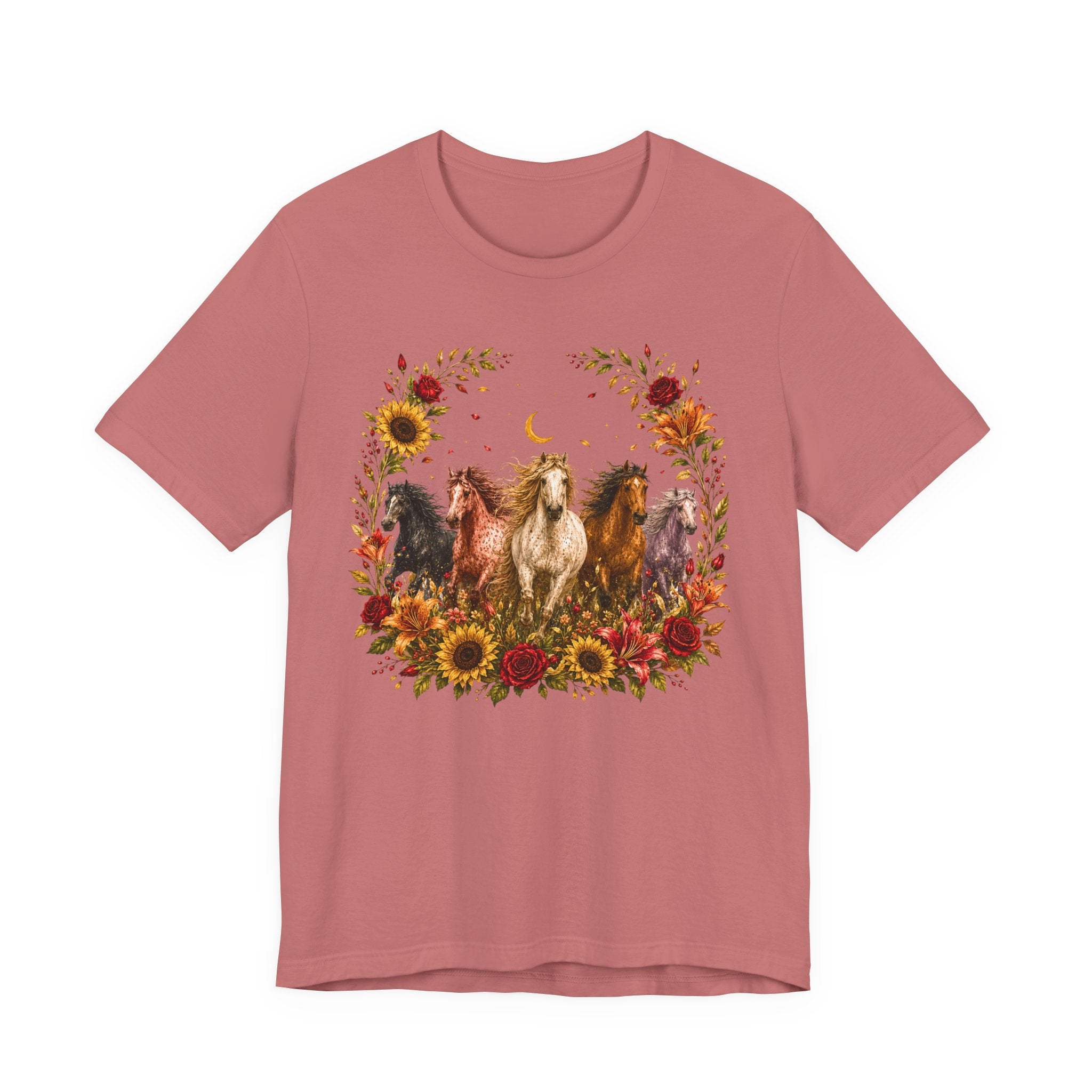 Sunflower Autumn Floral Horses T-Shirt