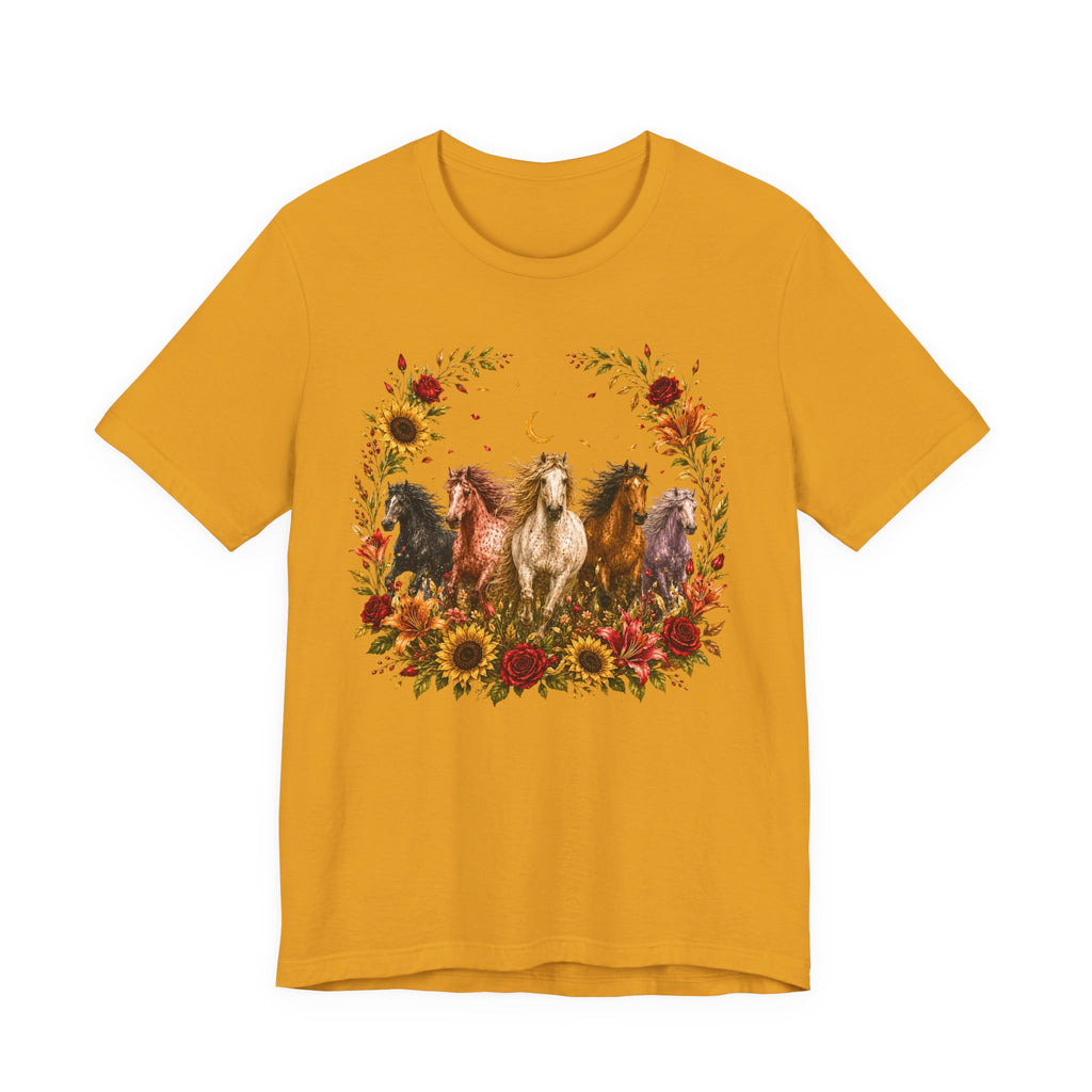 Sunflower Autumn Floral Horses T-Shirt