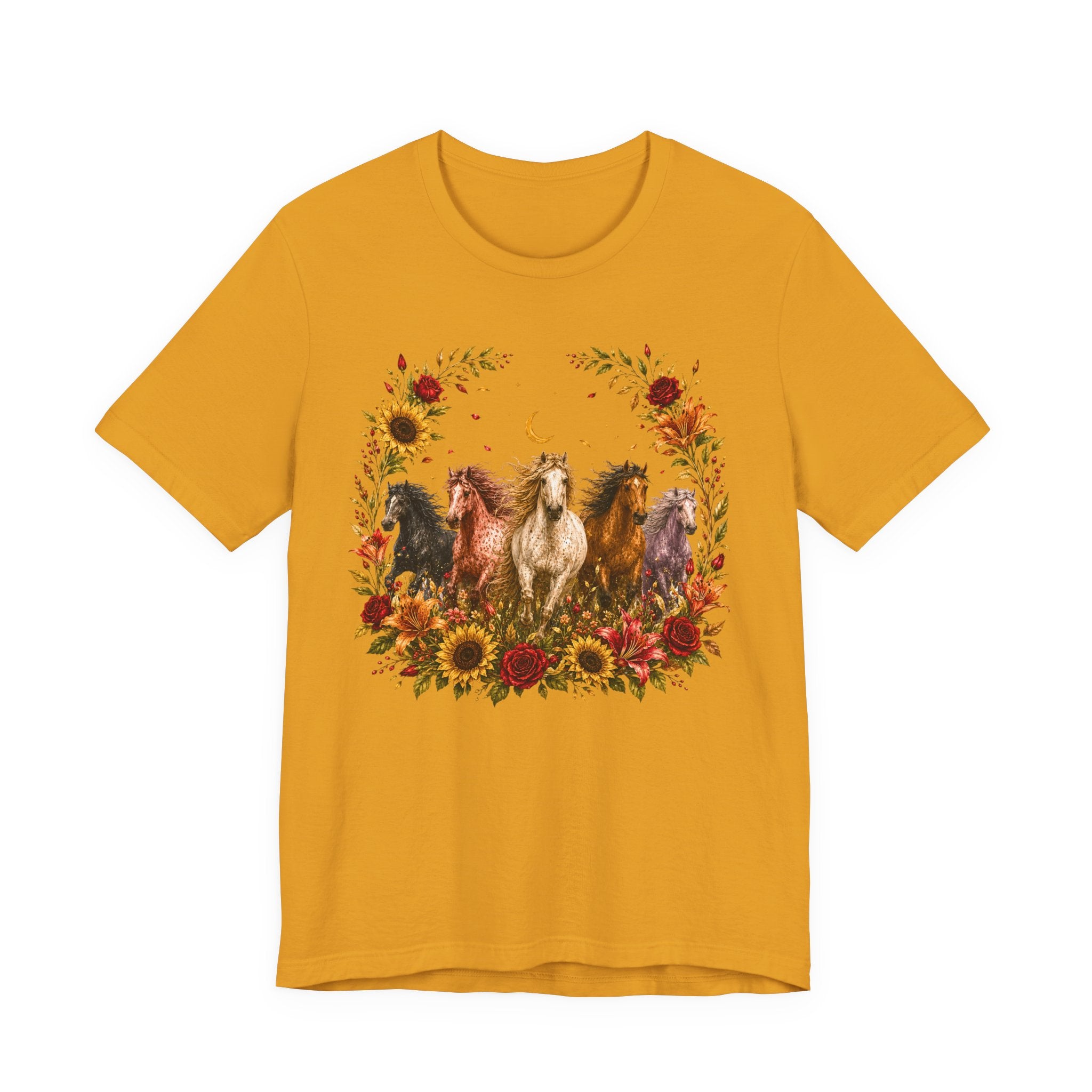 Sunflower Autumn Floral Horses T-Shirt