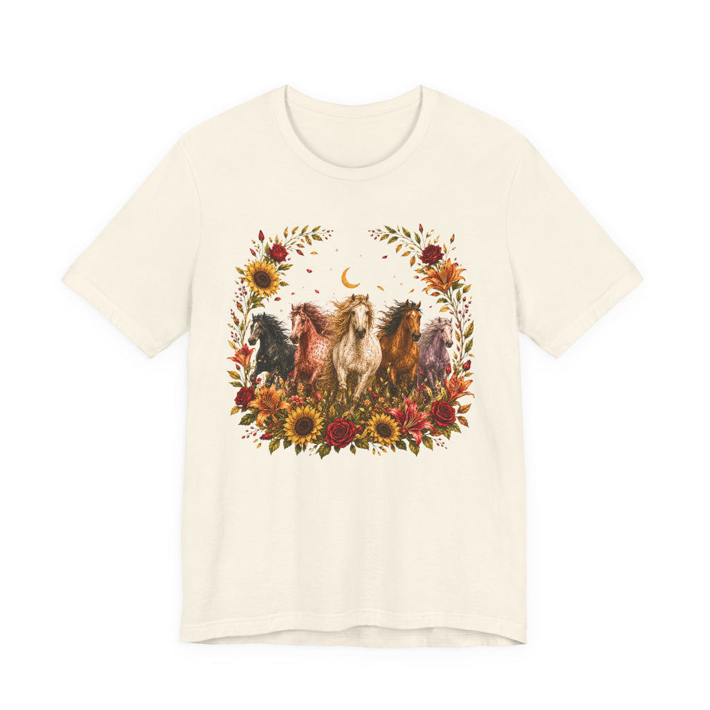 Sunflower Autumn Floral Horses T-Shirt