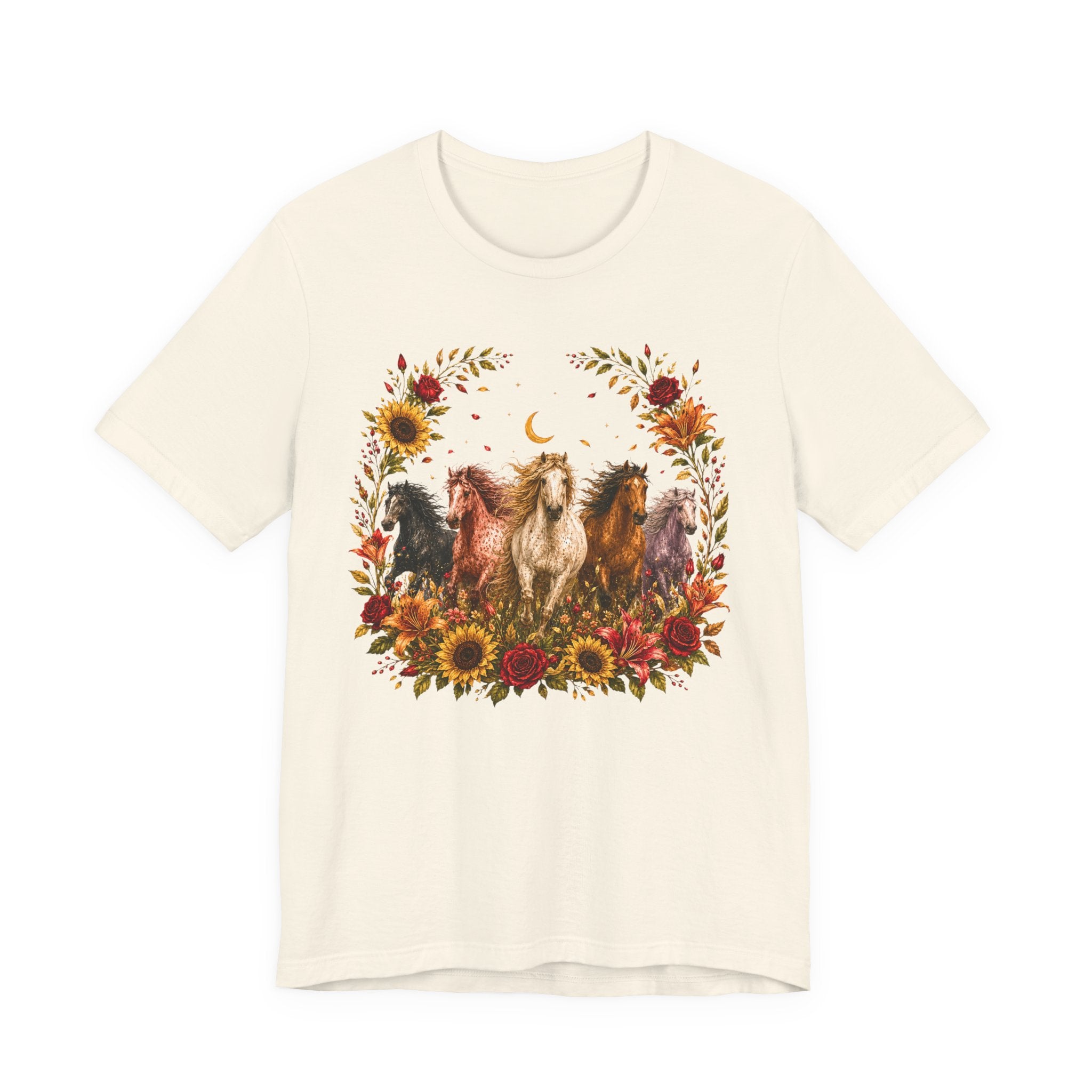 Sunflower Autumn Floral Horses T-Shirt