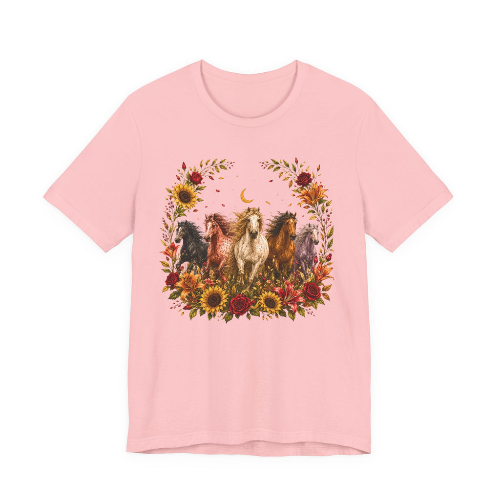 Sunflower Autumn Floral Horses T-Shirt
