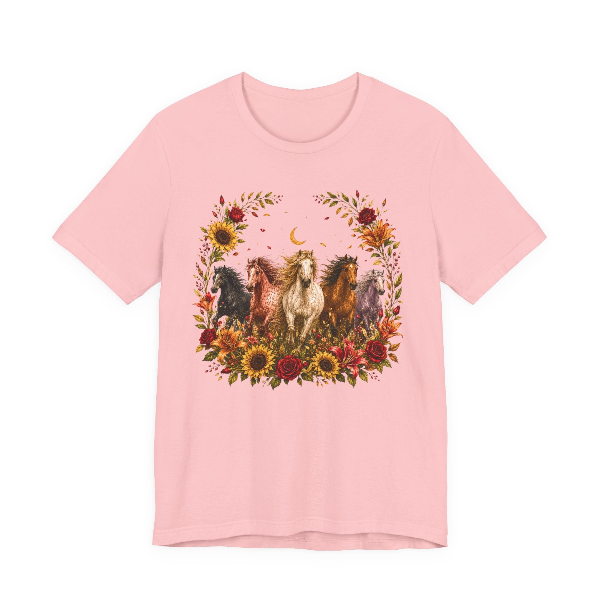 Sunflower Autumn Floral Horses T-Shirt