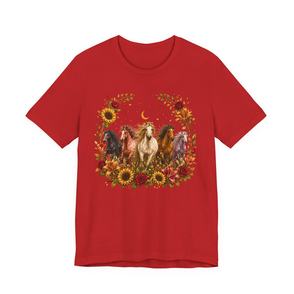 Sunflower Autumn Floral Horses T-Shirt