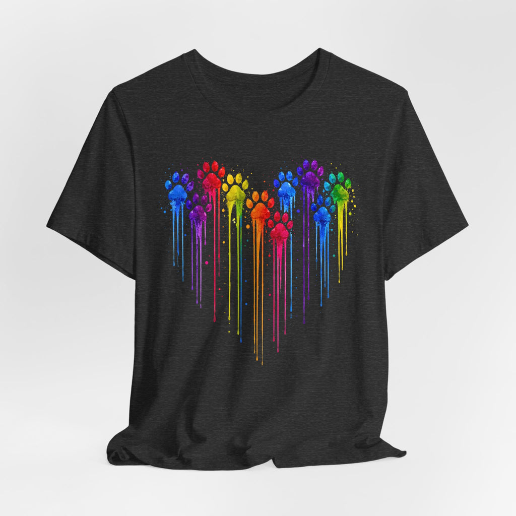 Colorful Heart Rainbow Paw Drip T-Shirt