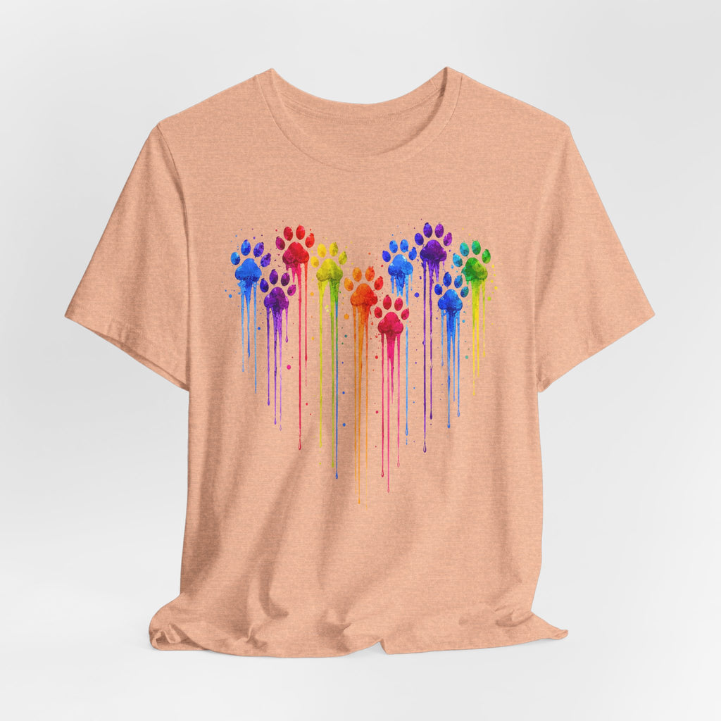 Colorful Heart Rainbow Paw Drip T-Shirt