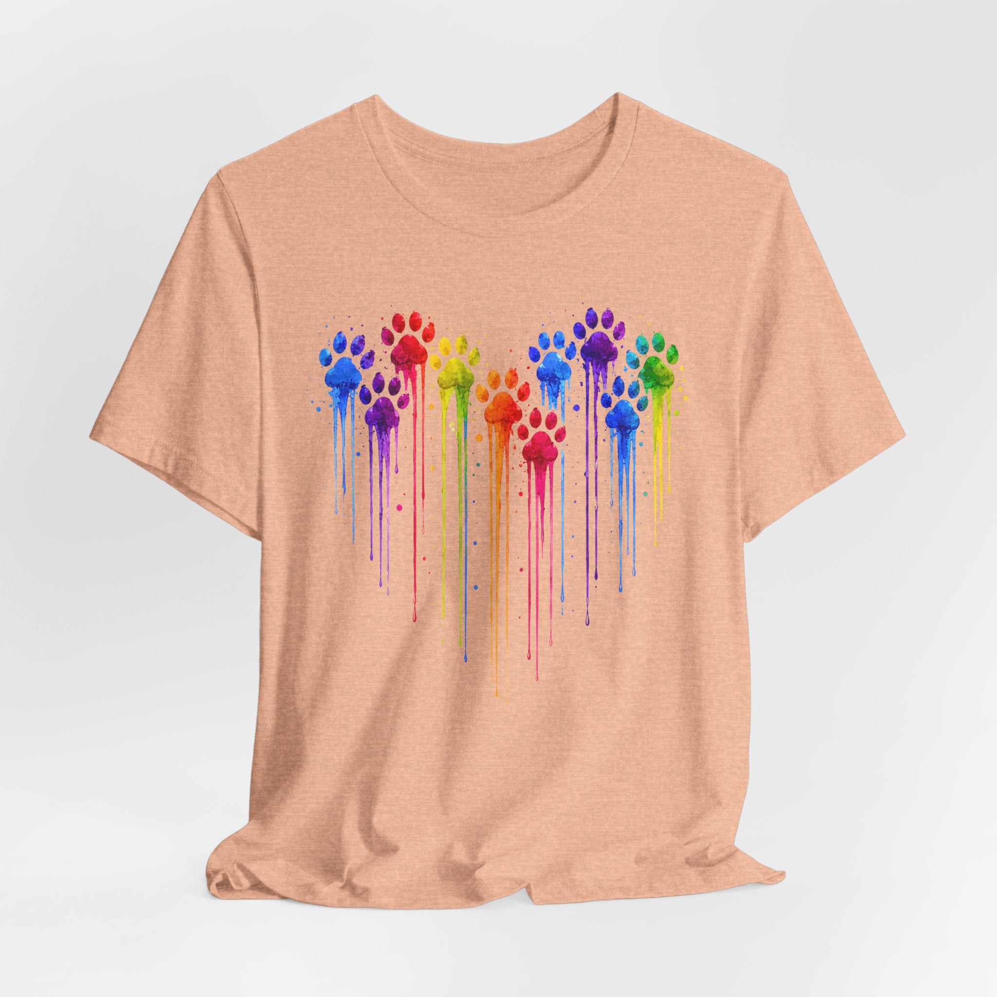 Colorful Heart Rainbow Paw Drip T-Shirt