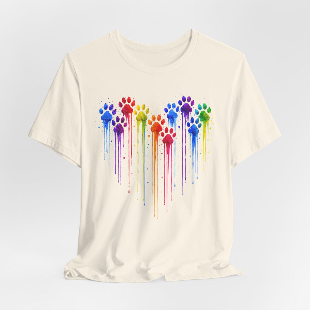 Colorful Heart Rainbow Paw Drip T-Shirt