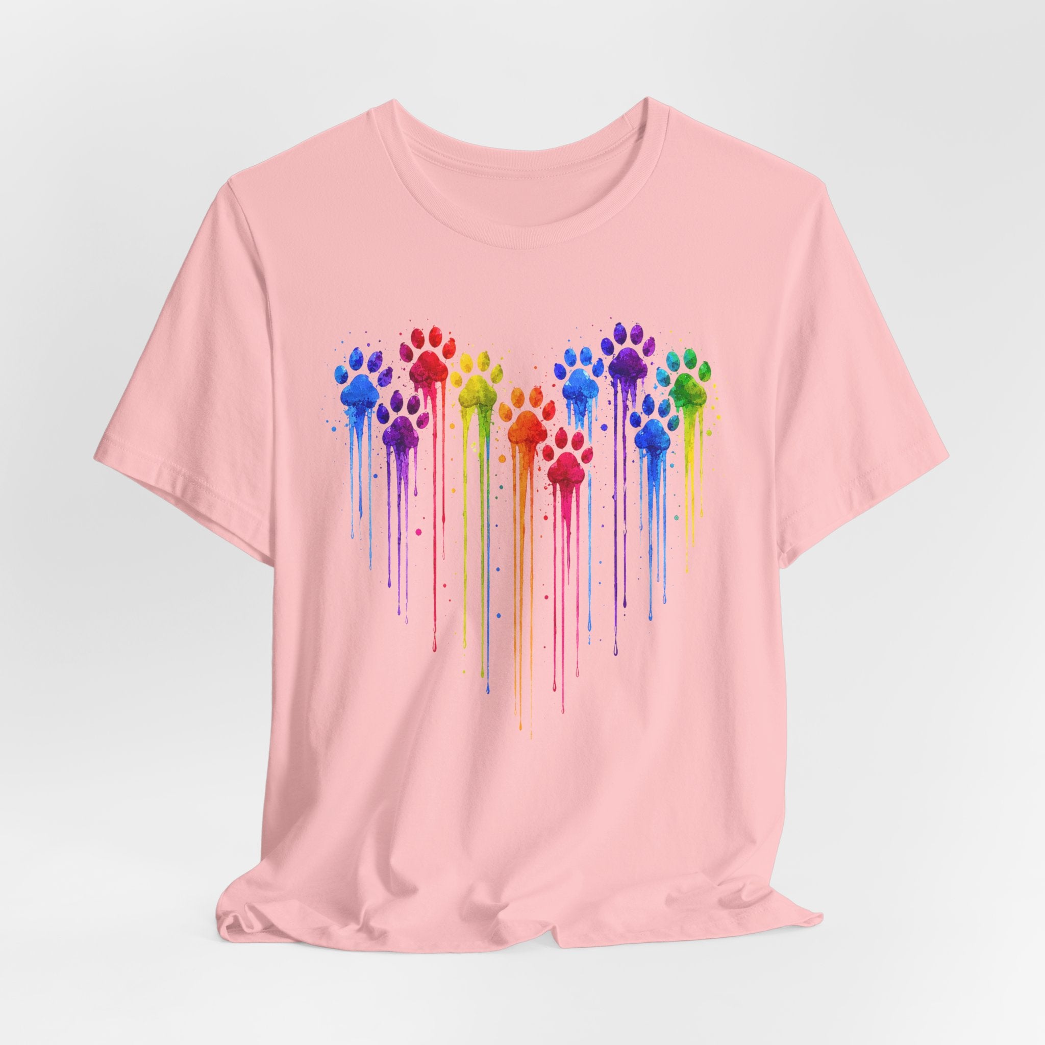 Colorful Heart Rainbow Paw Drip T-Shirt