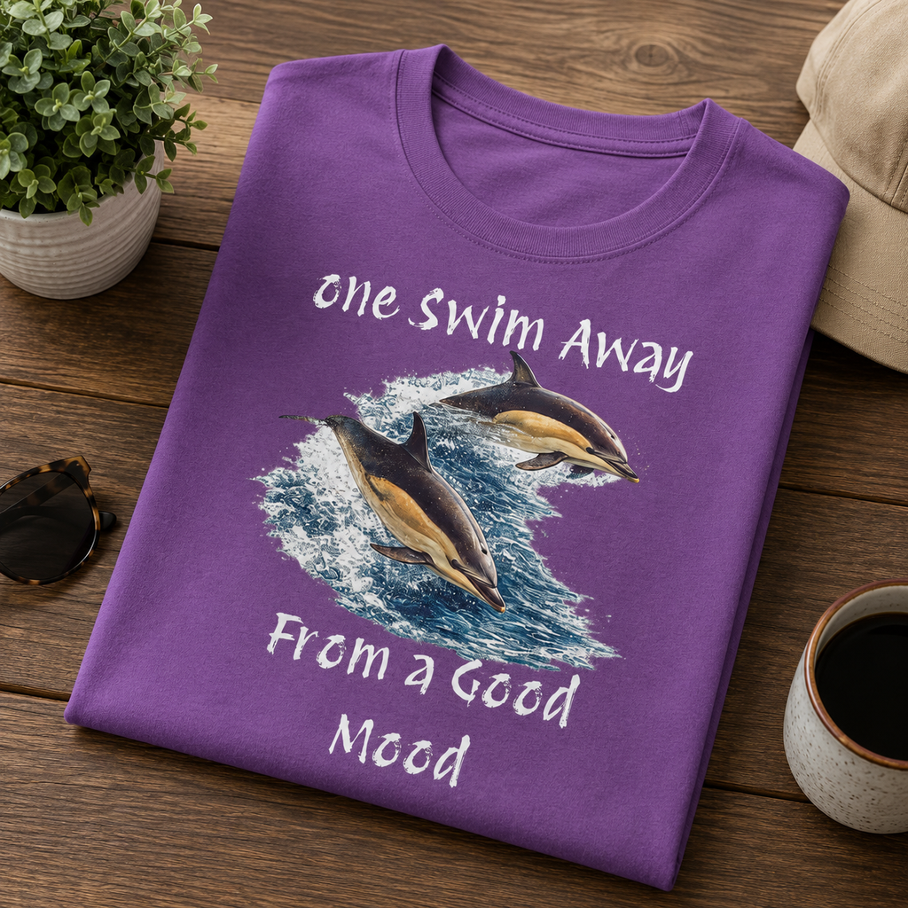 One Swim Away From a Good Mood- Dolphin Relaxed Beach Tee