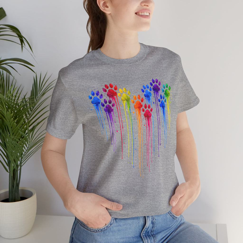 Colorful Heart Rainbow Paw Drip T-Shirt