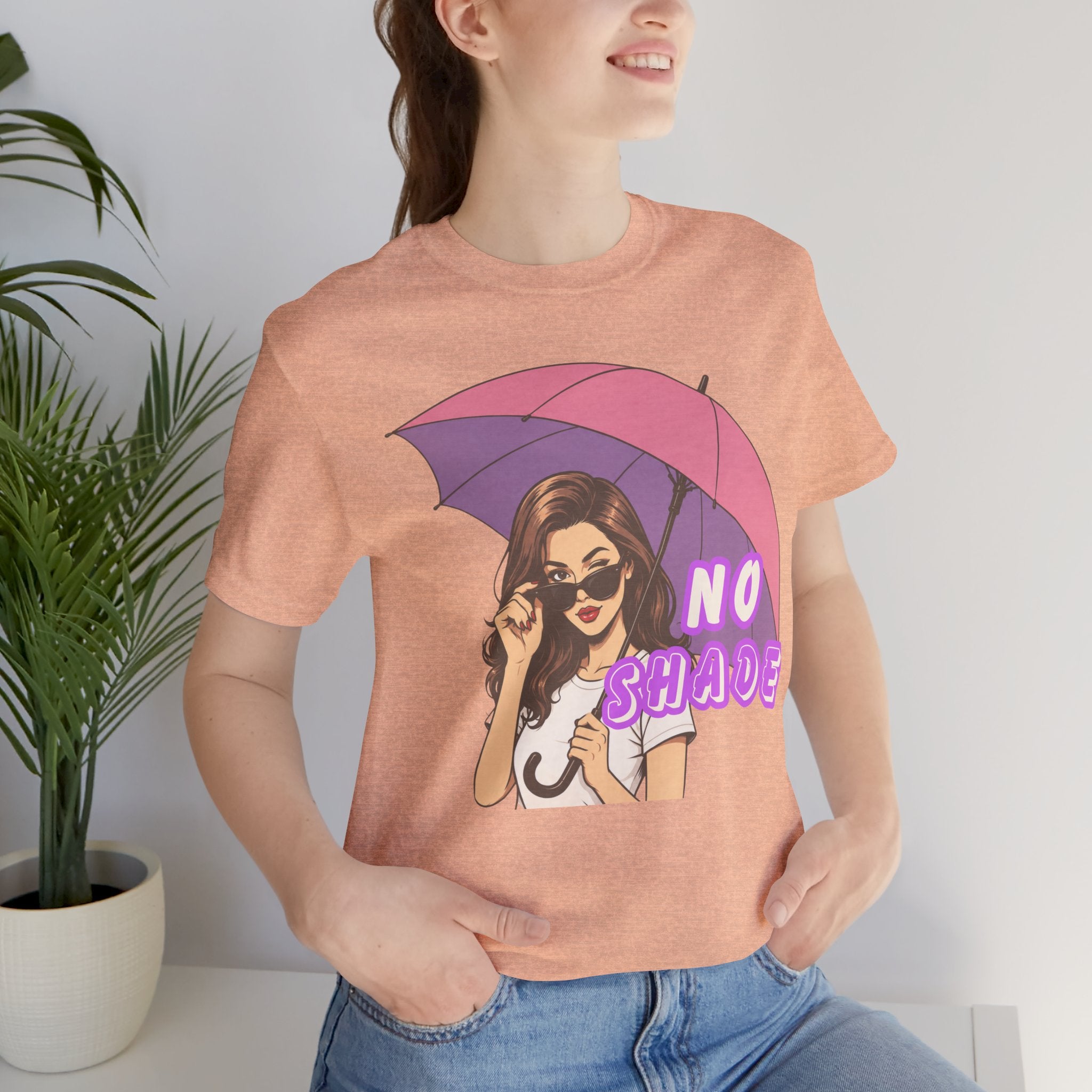 No Shade Graphic Tee — Sassy Woman with Pink Umbrella