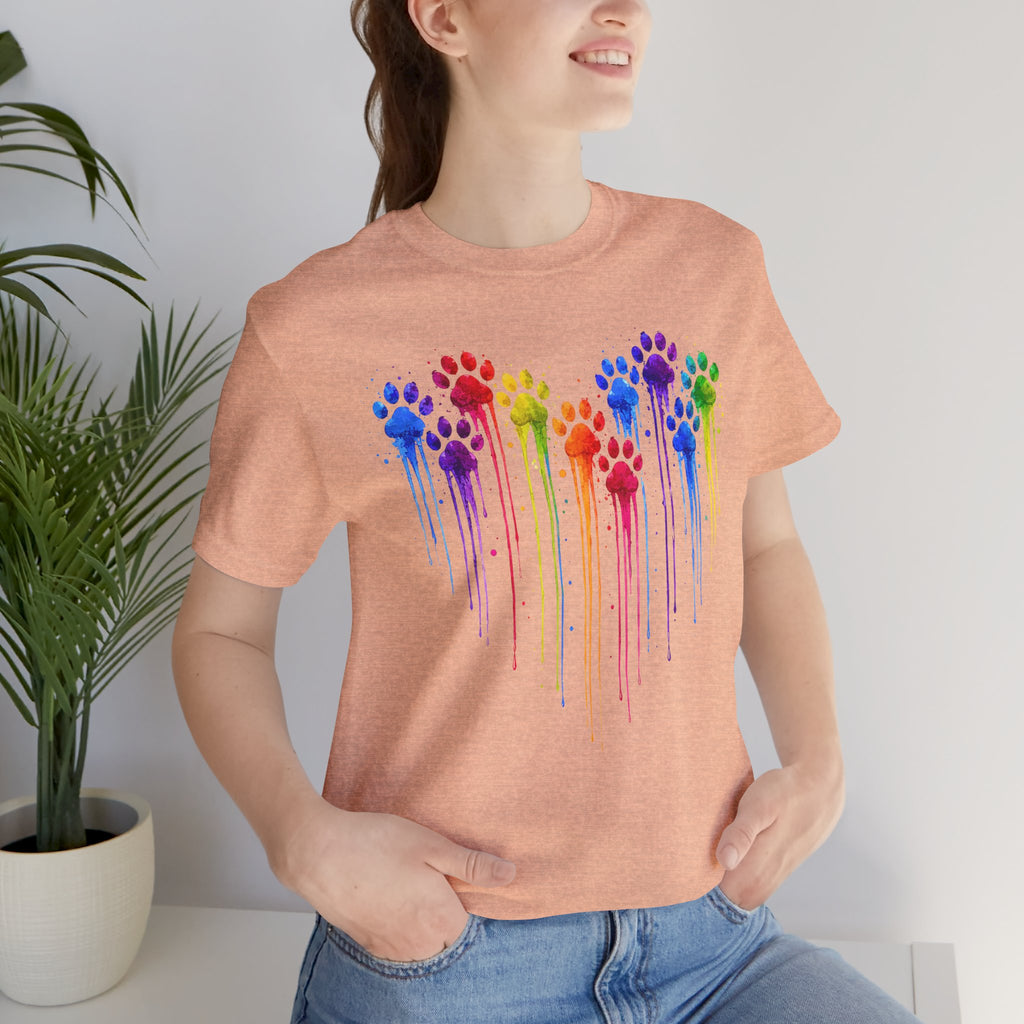 Colorful Heart Rainbow Paw Drip T-Shirt