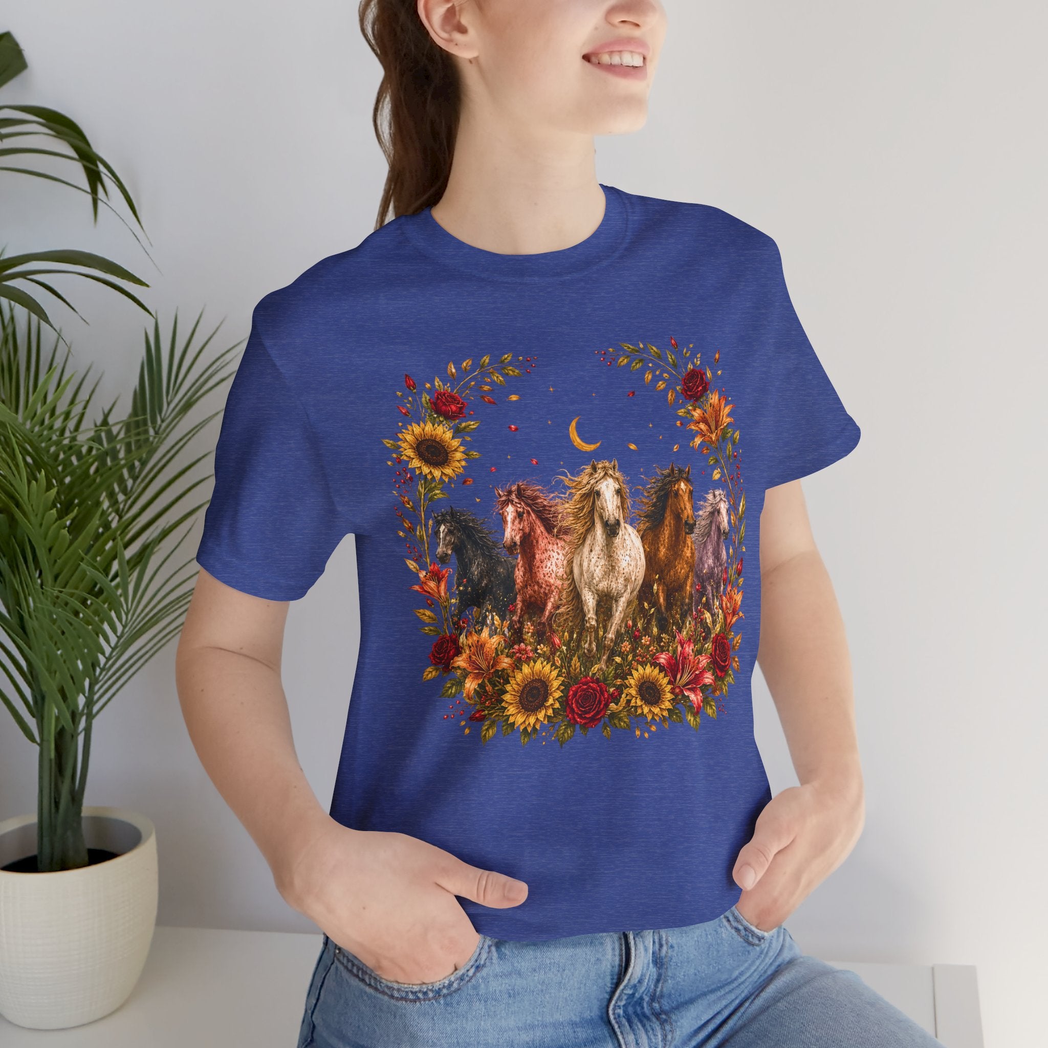 Sunflower Autumn Floral Horses T-Shirt