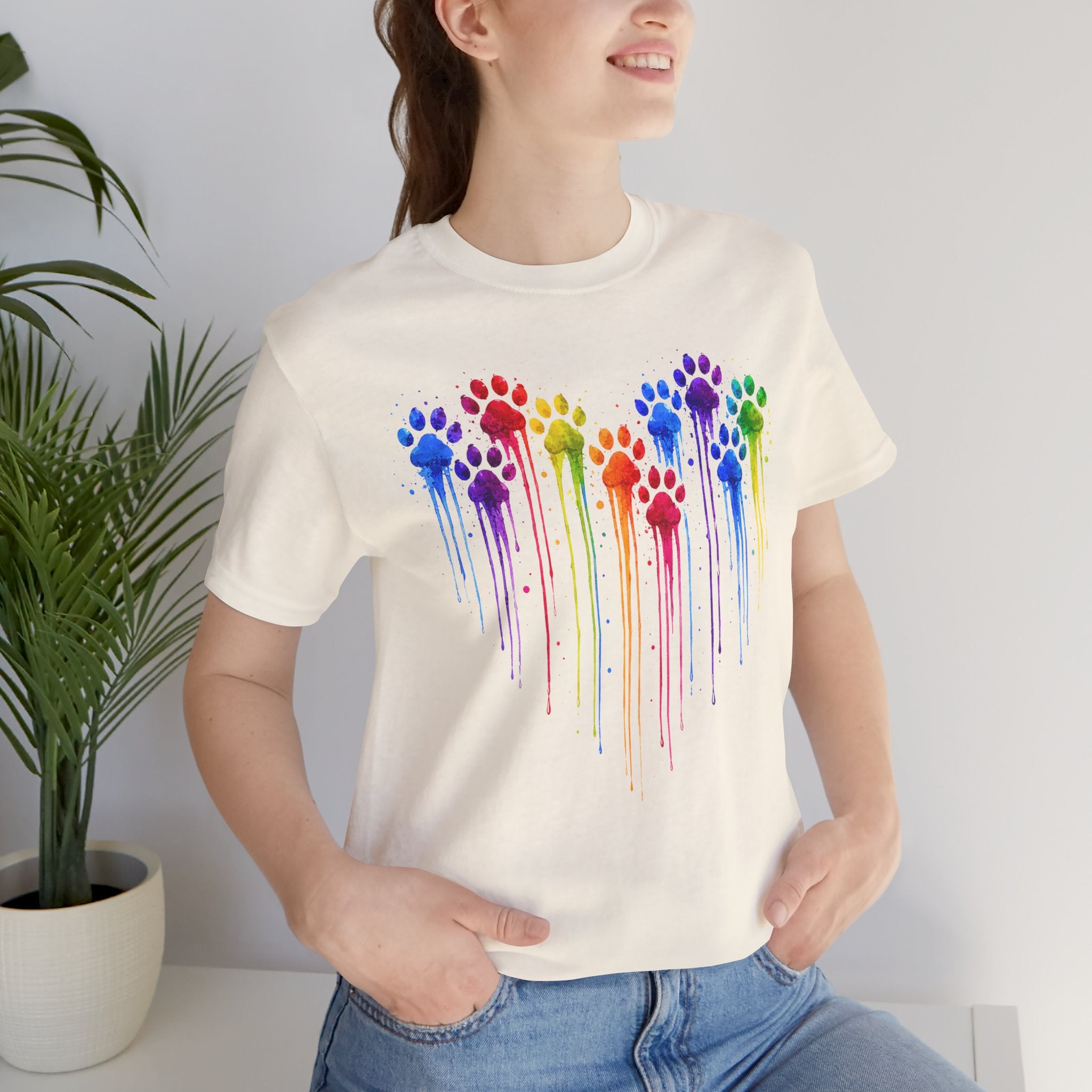 Colorful Heart Rainbow Paw Drip T-Shirt